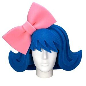 Halloween Foam Wig with Large Bow Blue Hair Pink Bow